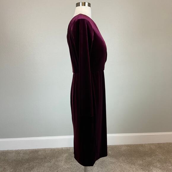 Alex Evenings Velvet One Shoulder Midi Sheath Cocktail Dress Wine Red Size 8 - Picture 3 of 11